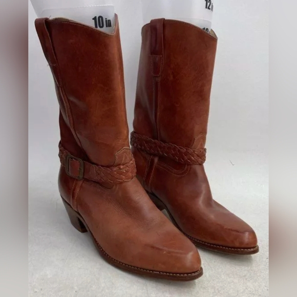 Fortina Western Leather Boots with Braid Detail Size 9 Used Excellent MSRP $175 - Picture 3 of 6